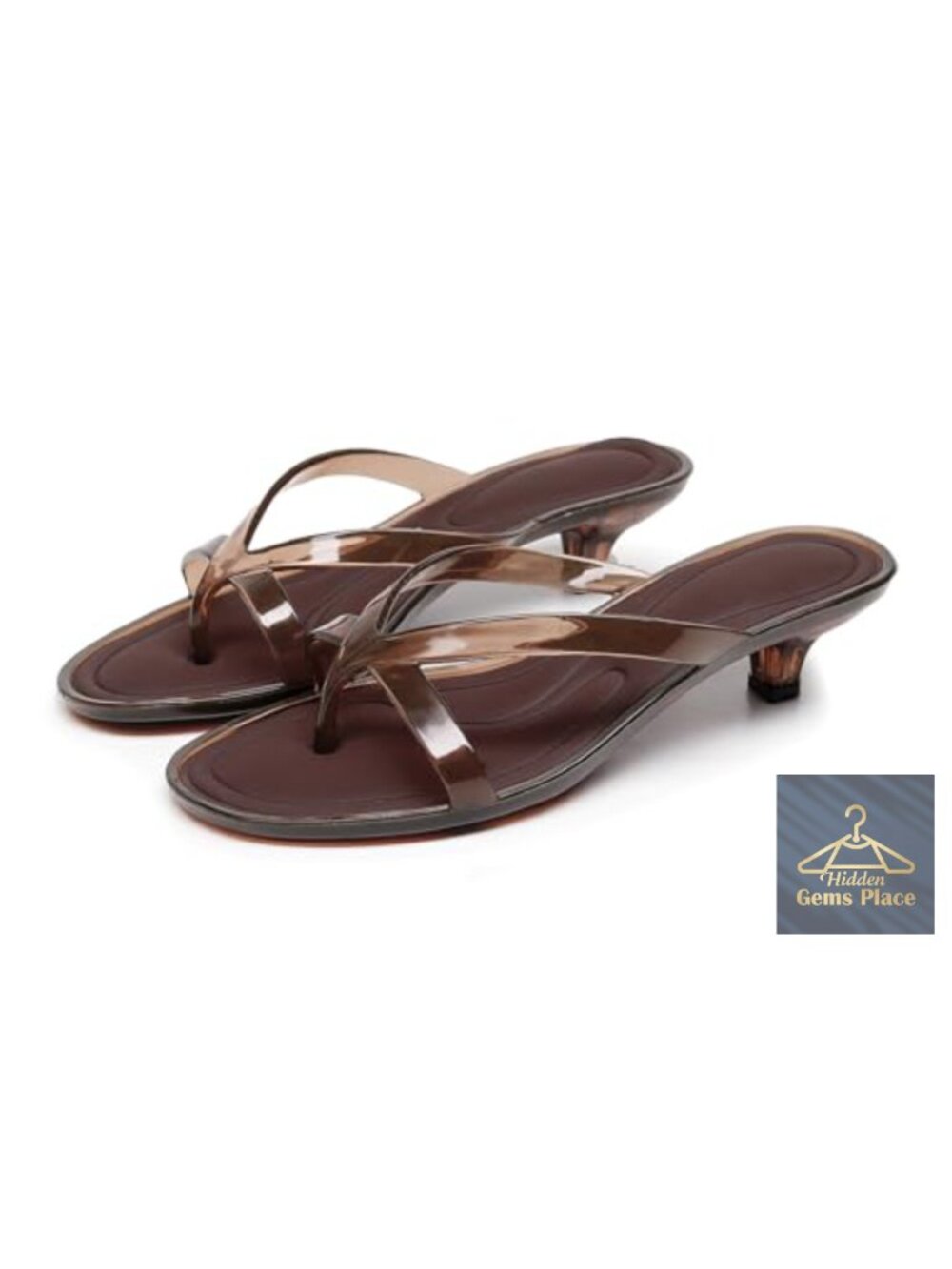 Clear Jelly Kitten Heeled Flip-Flop Sandals Round Toe Slip On Low Heels Thong